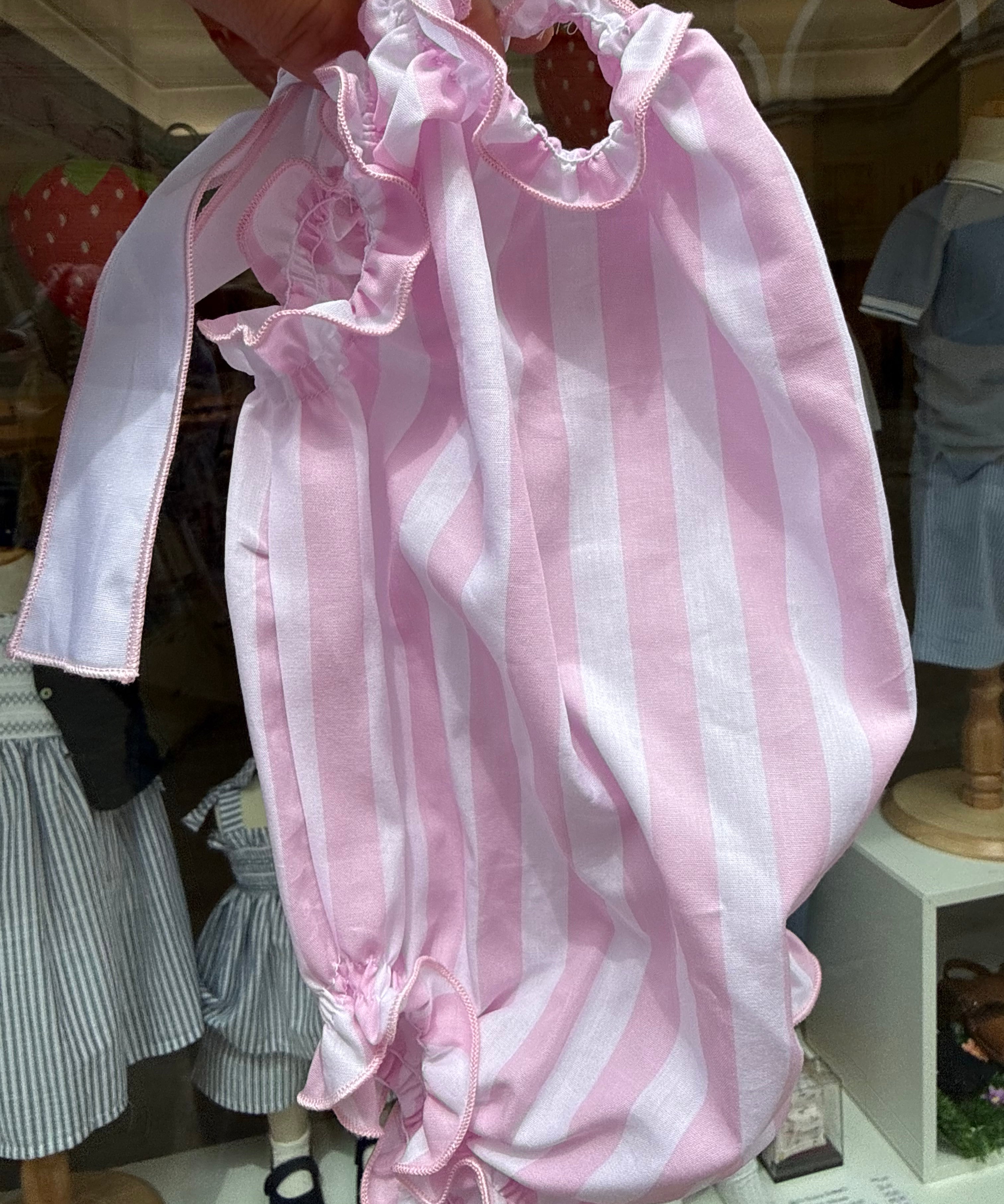 Costume LAB I02 intero in cotone righe rosa e bianco con fiocchi