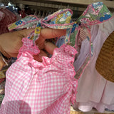Costume LAB intero in cotone vichy e fiocchi fiorellini