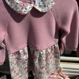 Abito con corpetto in lana e gonna in velluto a costine fiorellini rosa 7670 117 68 Pepecè