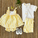 Completo newborn polo con dettagli righe giallo e bianco con bermuda stessa fantasia DBV25826