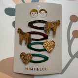Pack mollette clips cavalli e cuori glitter Mimi & Lula