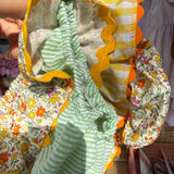 Costume LAB slip in cotone fiorellini con rouche vichy giallo e bianco