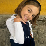 Abito velluto blu girocollo con ricamo punto smock Malvi FCC038VEVV