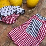 Costume boxer LAB in cotone vichy rosso e bianco dettagli riga bianco e blu