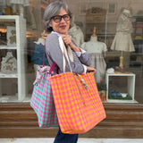 Maxi borsa LAB maxi vichy fucsia fluo e giallo + fiorellini