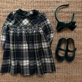 Abito tartan con ricamo punto smock manica lunga Malvi FCCI150VELRR