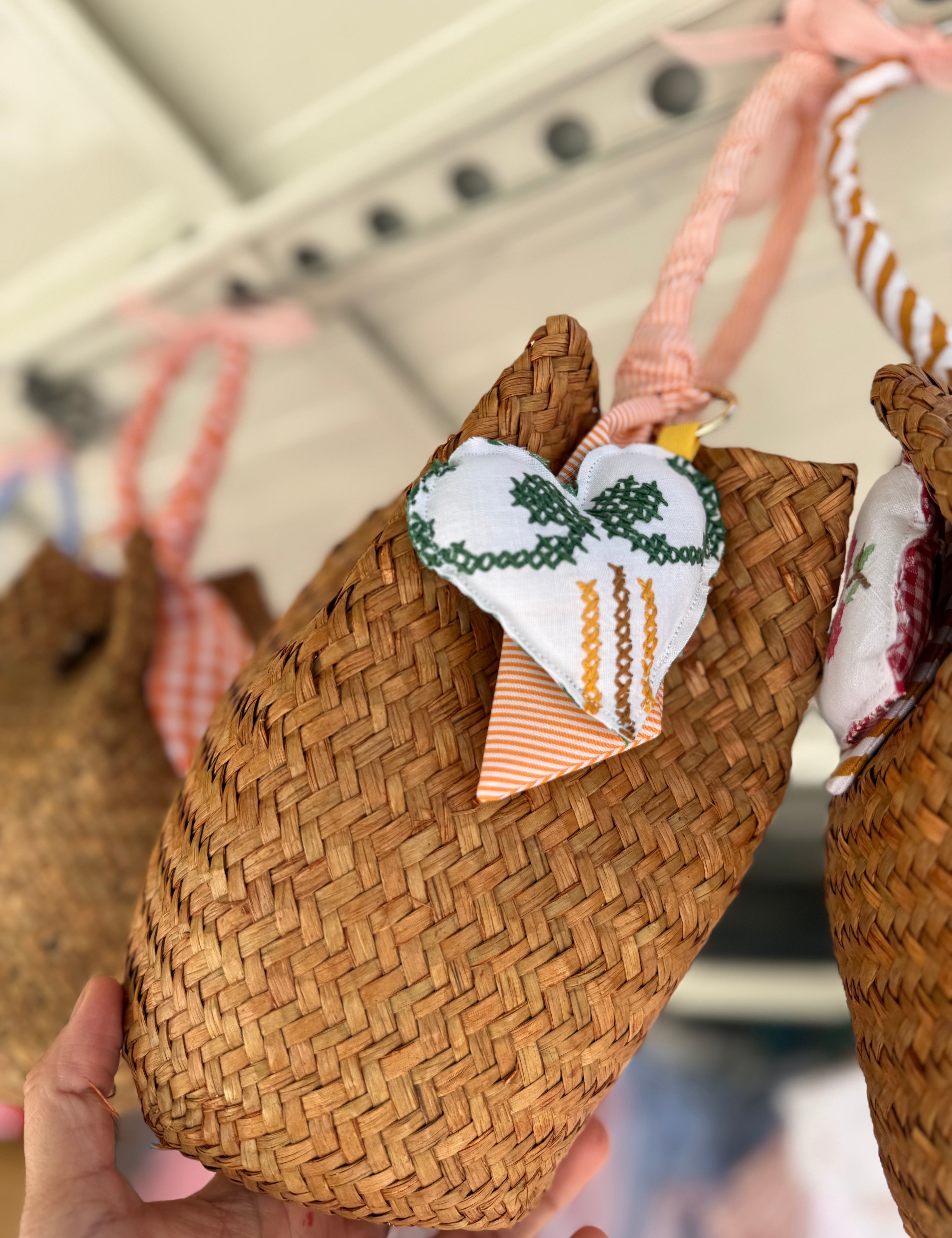 Borsa LAB paglia manico fantasia con cuore imbottito stoffa vintage