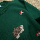 Maglioncino girocollo verde ricamo riccio Mi Lucero x LA NUVOLA LAB I24113