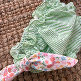 Costume LAB slip in cotone righina verde e bianco con fiocchi nodo fiorellini pastello multicolor