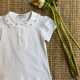 Polo colletto petalo con ricamo fiori celeste Malvi & Co S26M022CAJJ