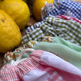 Costume boxer LAB in cotone righine bianco e verde dettagli fiorellini