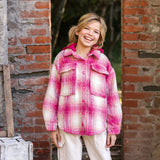 Fuchsia and cream checked jacket with hood GN23006