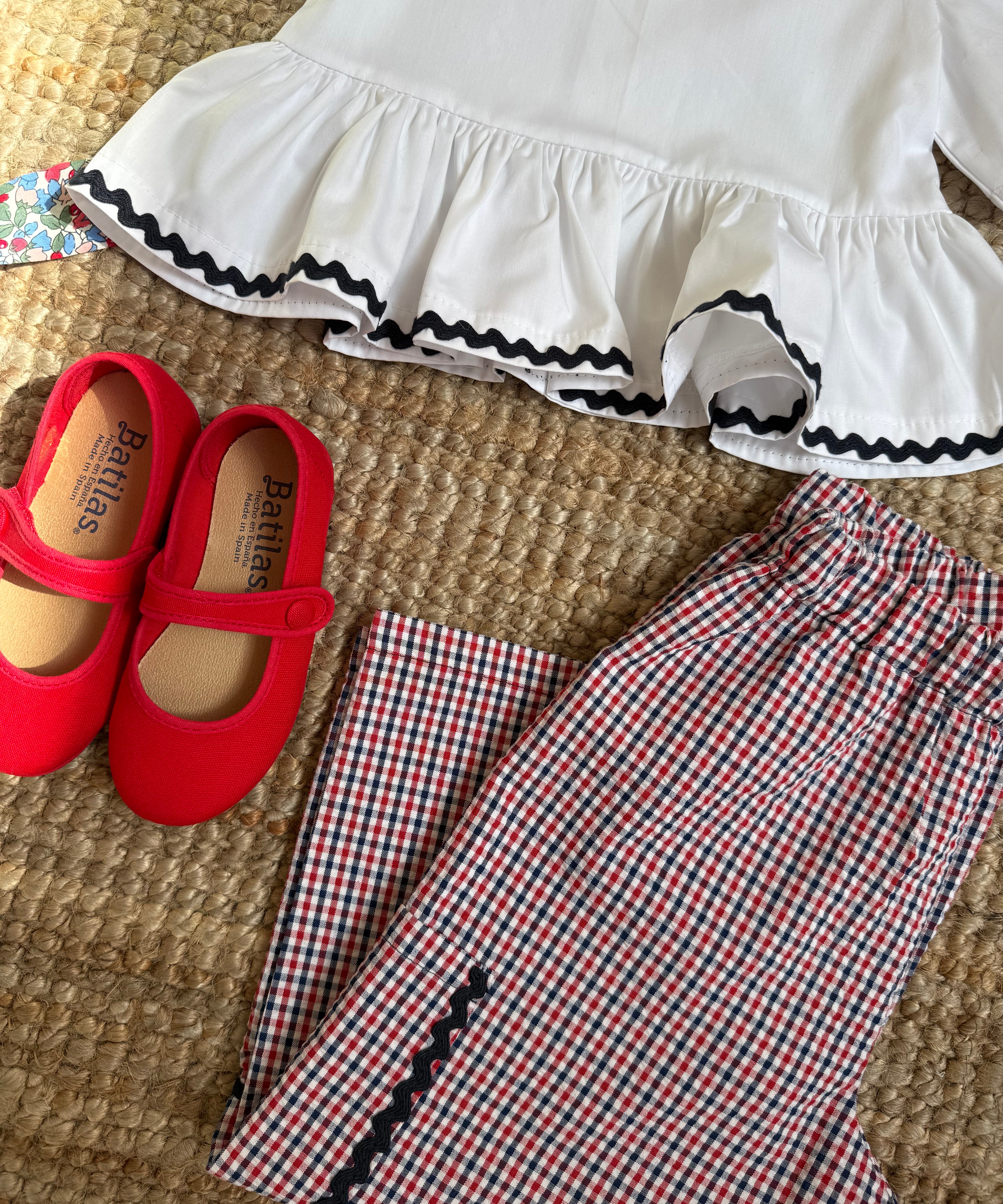 Pantalone Luisa LAB micro vichy rosso blu e bianco con tasca rifinita da serpentina