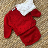 Completo incrociatino + bloomers lavorazione noccioline rosso Mi Lucero x LA NUVOLA LAB I25307 I25309
