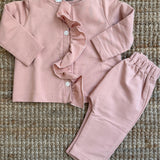 Completo LAB in felpa garzata rosa newborn