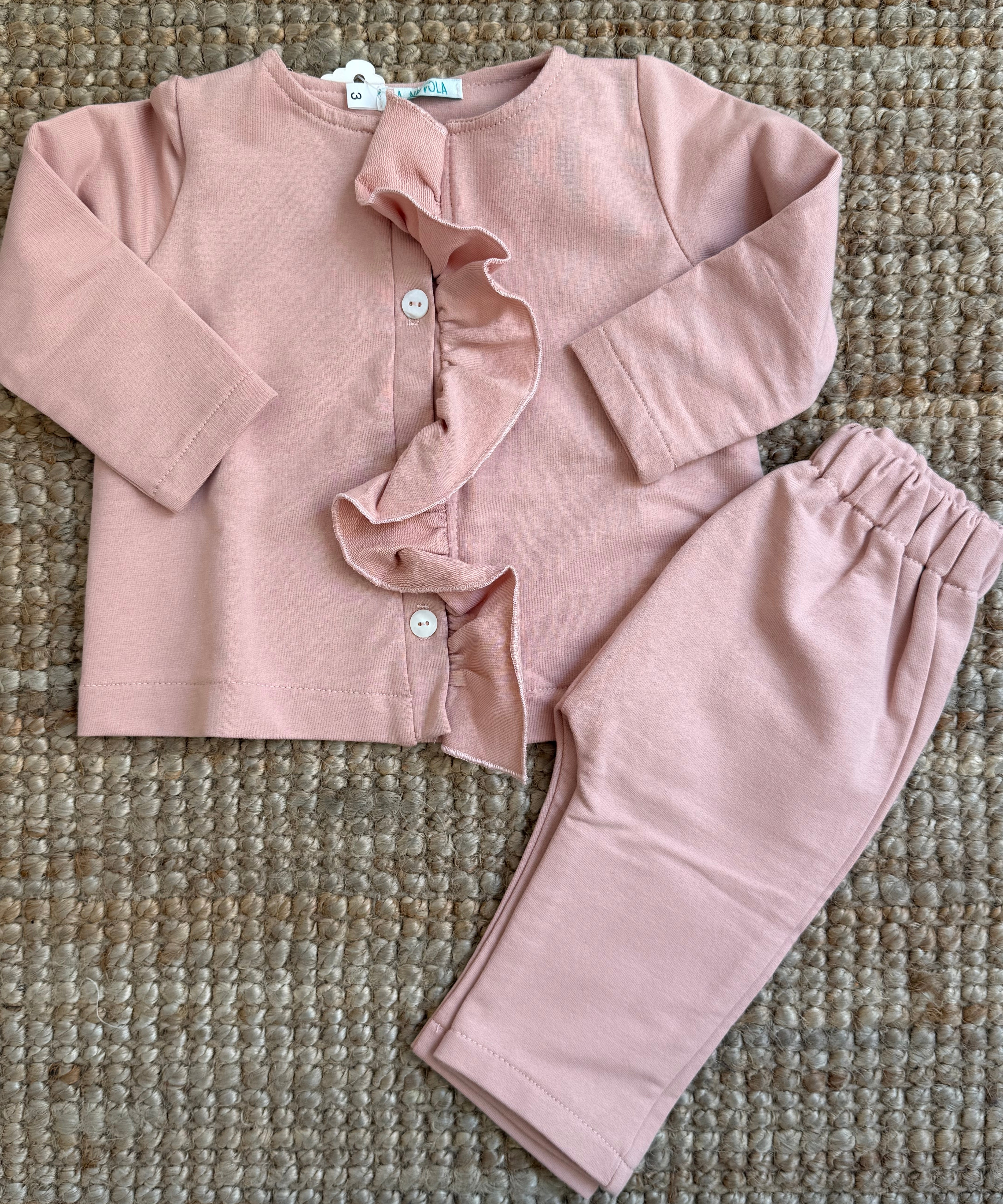 Completo LAB in felpa garzata rosa newborn