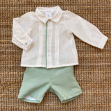 Completo newborn misto lino camicia coreana latte e bermuda menta DBV25831