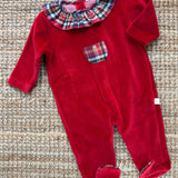 Tutina newborn ciniglia dettaglio collo frill tartan PR50G Deolinda