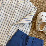 Camicia coreana manica lunga righine blu B8981