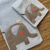 Set biancheria coppia asciugamani azzurro ELEFANTE - Tessuti e Vissuti capsule x LANUVOLALAB