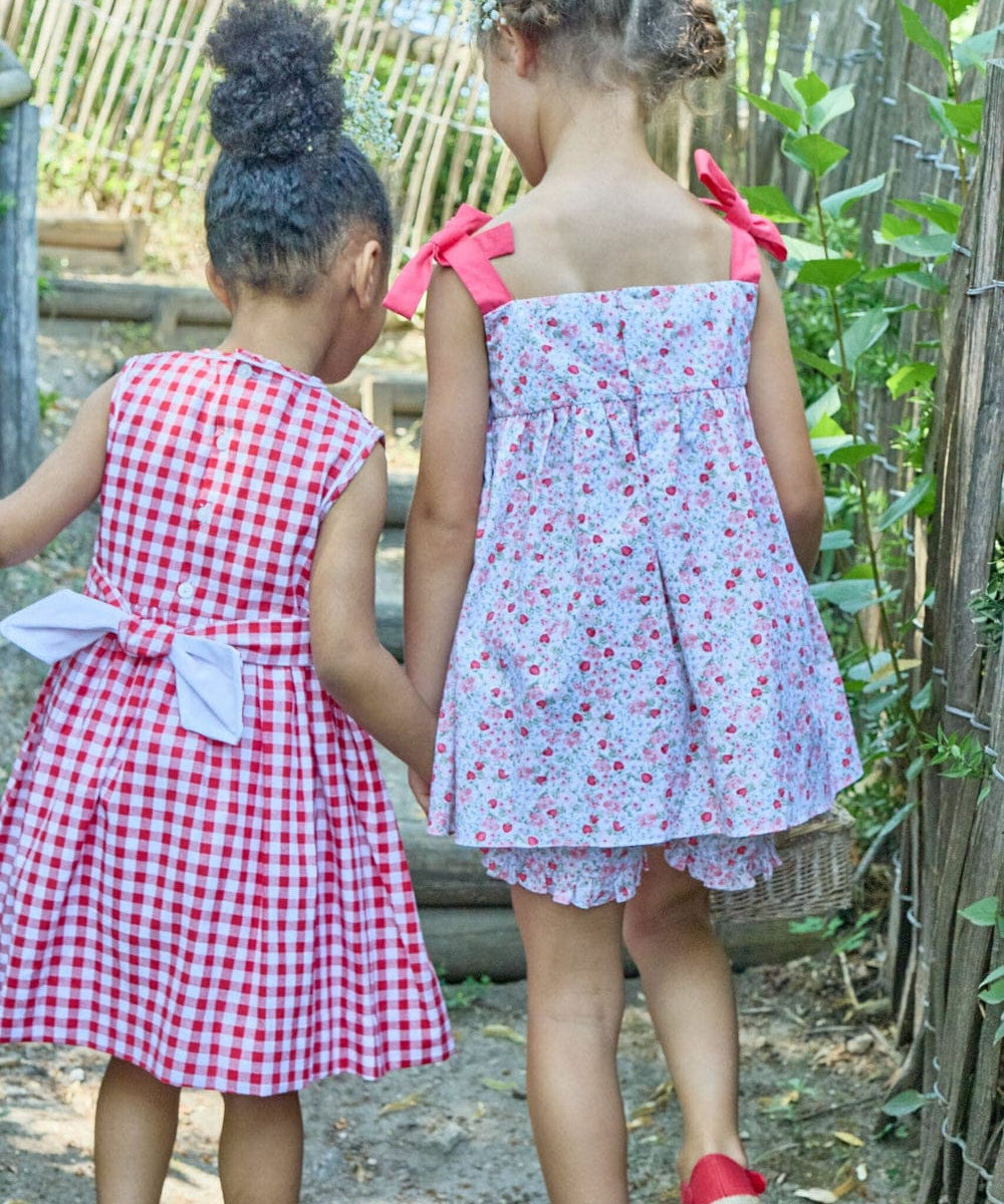 Abito ricamo smock percalle vichy rosso e bianco Emma Kidiwi 36231
