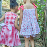 Abito ricamo smock percalle vichy rosso e bianco Emma Kidiwi 36231