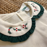 Polo LAB Sara colletto frill verde e ricamo natalizio