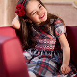 Abito tartan con ricamo punto smock Malvi FCCM036VERR