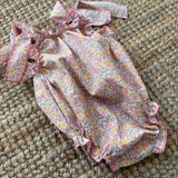 Costume LAB intero in cotone fiorellini rosa con fiocchi