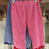Pantalone pinocchietto Sandra LAB vichy bianco e rosso con maxi serpentina in rosso
