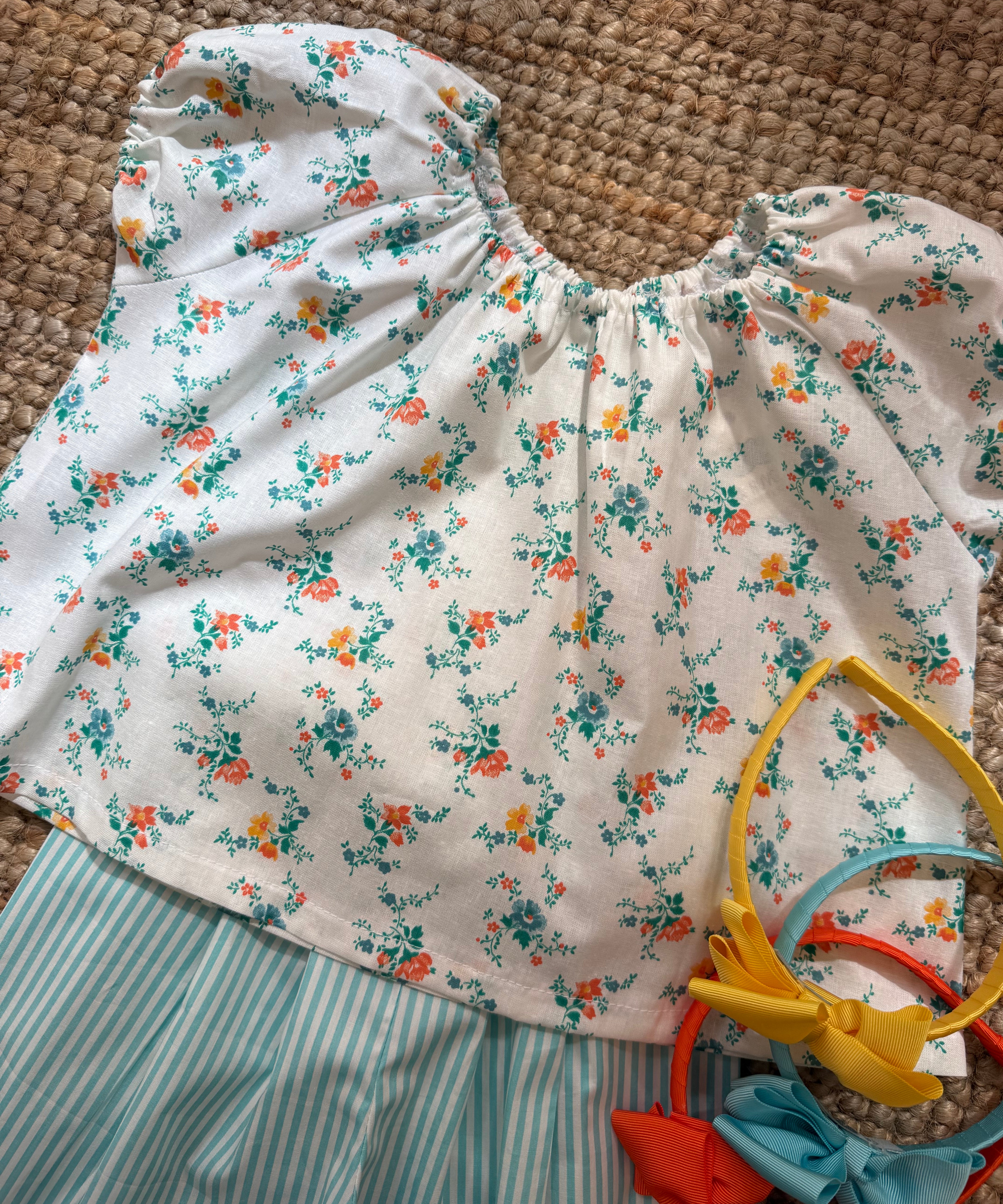 Camicetta LAB in tessuto anni 70 originale fantasia fiorellini tiffany arancio