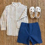 Camicia coreana manica lunga righine blu B8981