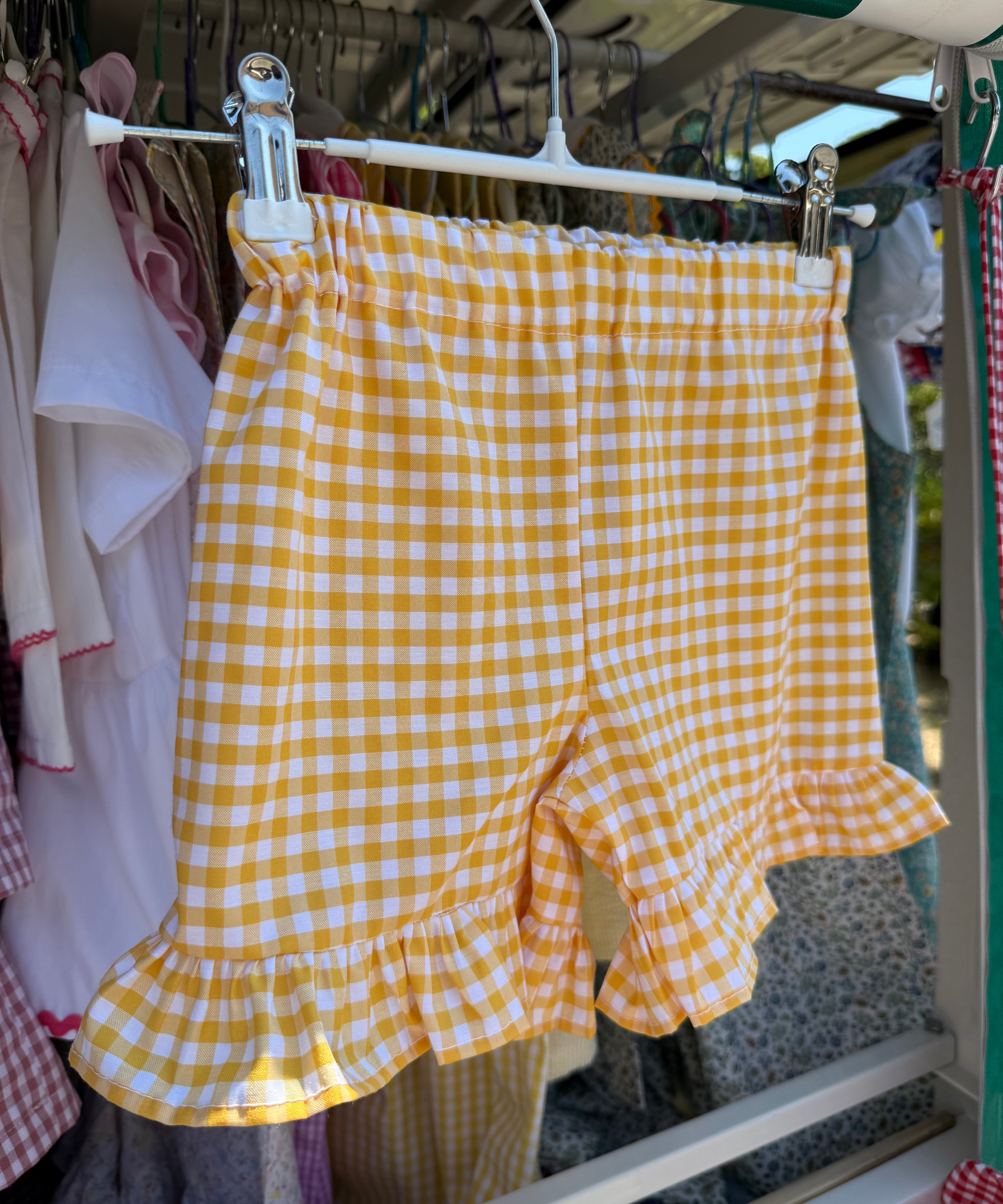 Shorts LAB frill vichy giallo e bianco