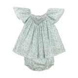 Abito con bloomers Blanca fantasia fiorellino verde ricamo smock Tartaleta B8034