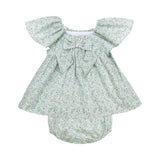 Abito con bloomers Blanca fantasia fiorellino verde ricamo smock Tartaleta B8034