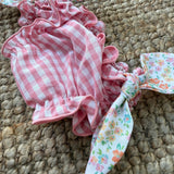 Costume LAB slip in cotone vichy rosa e bianco con fiocchi nodo fiorellini