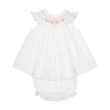 Abito con bloomers Paula bianco con ricamo smock rosa Tartaleta B8214