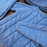 Completo maglioncino + ghettine lavorazione trecce azzurro Mi Lucero x LA NUVOLA LAB 25299