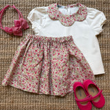 Completo LAB Marghe polo collo petalo e gonna fiorellini