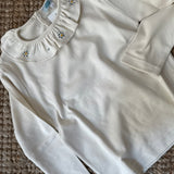 Polo LAB burro con colletto frill ricamato fiori