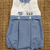 Pagliaccetto vichy blu e bianco ricamo cabine Mariella Ferrari PLD4BIS