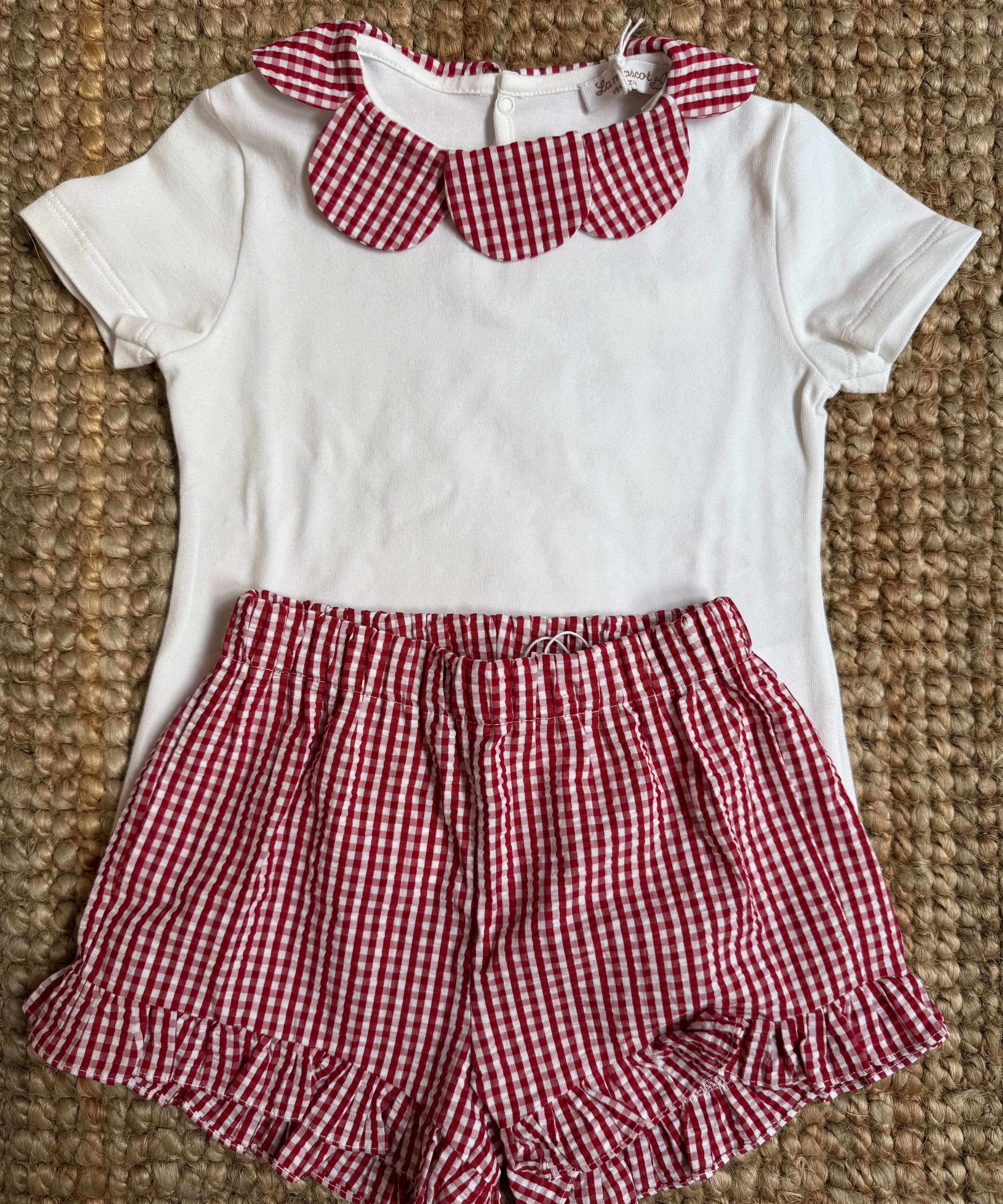 Polo mezza manica colletto petalo vichy rosso e bianco La Mascot 55/1101126