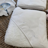 Asciugamano da bagno telo quadrato inserto piquet ricamo azzurro DY02 BabyGi