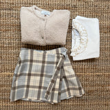 Gonna pantalone quadri marrone grigio e panna IN24106