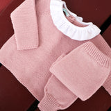 Completo spezzato newborn rosa colletto frill Mi Lucero x LA NUVOLA LAB I24106 + I24067