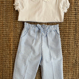 Pantalone 3/4 vichy goffrato bianco e azzurro Malvi & Co S26I128PNQQ