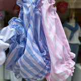 Costume LAB intero in cotone righe rosa e bianco con fiocchi