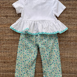Completo LAB camicetta con serpentina e pantalone fiorellini con frill