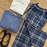 Pantalone 3/4 tartan blu e azzurro Malvi F26M030PNRS