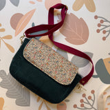 Tracolla patchwork LAB velluto petrolio + fiorellini
